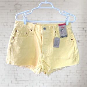 Levi’s 501 High Rise Yellow Denim Cut Off Shorts with Button Fly. Size 29. NWT
